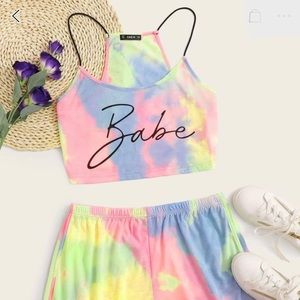 Tye dye 2pc plus size crop and shorts set
